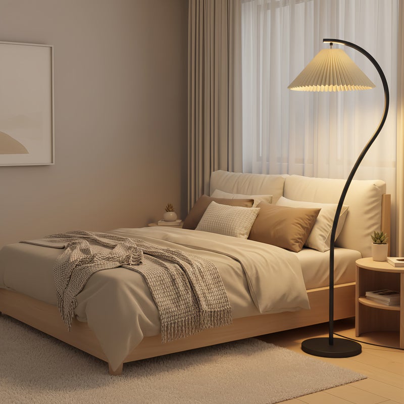 شاربدو مصباح أرضي أسود مقوس، قابل للتعتيم بثلاثة ألوان، قاعدة من الحديد الرملي، مصباح أرضي عصري لغرفة النوم وغرفة المعيشة - Image 2